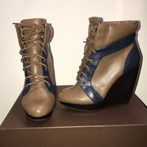 Leather Zara wedge booties.